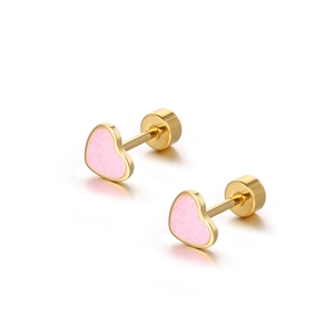 Heart Stud Earrings Stainless Steel Glitter Enamel Screw Back Cute Sweet Jewelry For Women Girls