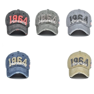 Vintage washed denim baseball caps with 1964 America embroidery in five assorted colors