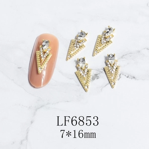 3D gold hollow triangle nail art charms with crystal water drop and white zircon studs
