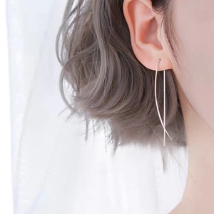 925 Sterling Silver Minimalist Long Tassel Drop Earrings Geometric Curved Line Threader Earrings Elegant Jewelry For Women