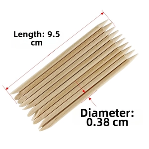 Detailed view of 9.5cm length and 0.38cm diameter professional orange wood nail sticks
