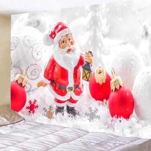 Detailed close-up showing 3D digital Santa Claus print on quilted Christmas wall tapestry