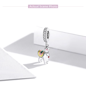 Detailed macro view of S925 sterling silver alpaca pendant with colorful enamel and zircons