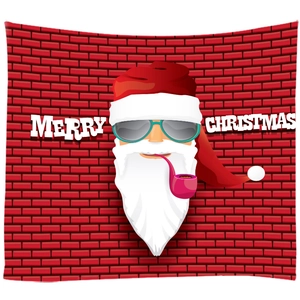 Christmas tapestry featuring a cool Santa Claus in sunglasses on a red brick wall