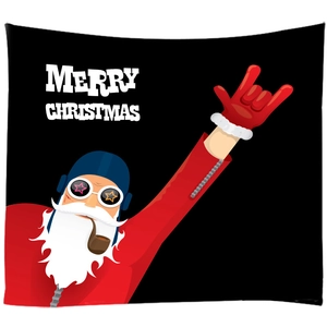 Rockstar Santa Christmas tapestry with star goggles and black background for room decor