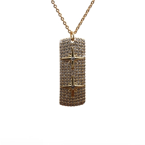 Copper Zircon Rectangular Pendant Necklace Gold Plated Starburst Micro Pave Sweater Chain For Women Elegant Accessory
