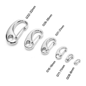 Polished 316L stainless steel lobster clasps in six different sizes from 8mm to 32mm