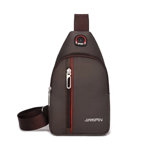 Brown oxford cloth chest bag for men with sport logo and adjustable shoulder strap