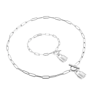 Silver stainless steel OT buckle jewelry set with lock pendant necklace and bracelet