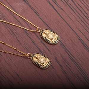 Buddha Pendant Necklace Copper Black Zircon Micro Inlaid Oval Religious Vintage Box Chain Jewelry For Men Women