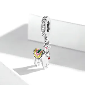S925 sterling silver alpaca charm with colorful enamel saddle and cubic zirconia pavé bail