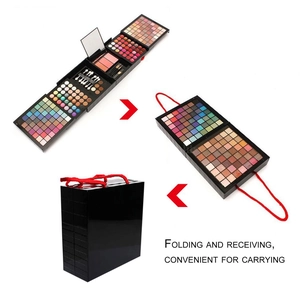 177-color makeup palette set with folding design and red handle for easy carrying