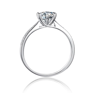 Elegant S925 sterling silver ring with 1ct round moissanite in classic six-prong setting