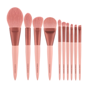 Professionelles 10-teiliges rosa Make-up-Pinselset mit Tierhaar und Bronze-Zwinge