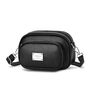 Borsa a tracolla in pelle PU nera con motivo litchi, scomparti multipli con cerniera e dettagli argento