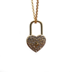 Heart Lock Pendant Necklace Gold Plated Copper Micro Pave Zircon Padlock Star Motif For Women Elegant Jewelry