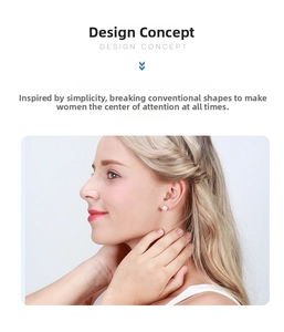 Elegant woman wearing a round natural freshwater pearl stud earring in S925 sterling silver
