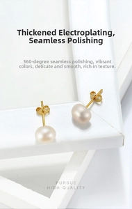 Detailed macro view of S925 silver gold-plated studs with natural freshwater pearls