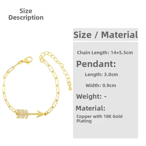 Detail of paperclip chain bracelet with a cubic zirconia arrow pendant and lobster clasp