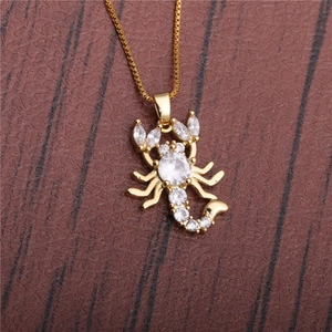 Scorpion Pendant Necklace Copper Inlaid Cubic Zirconia Rhinestone Box Chain Hip Hop Gothic Animal Jewelry For Women