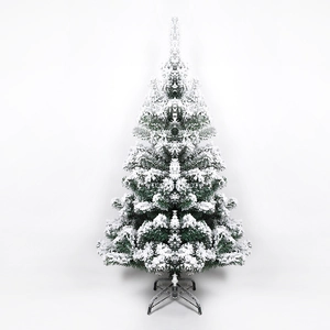 3m green flocked snow Christmas tree with dense white foliage and metal stand