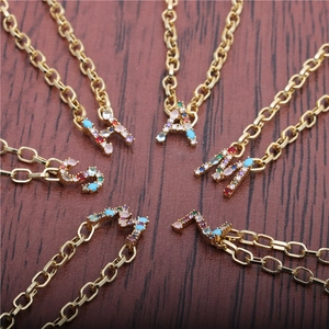 Letter Pendant Necklace Copper Colorful Zircon Hip Hop Initial Alphabet Jewelry Gold Plated Fashion Gift For Women Men