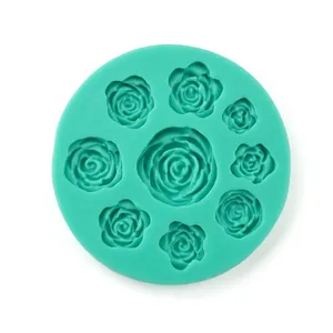 Detail of rose and flower silicone fondant mold with multi-cavity floral pattern for baking