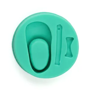 Three-cavity mint green silicone mold for DIY fondant cake decorations and baking