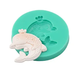 Detailed crown dolphin silicone fondant mold for DIY baking and sugarcraft projects