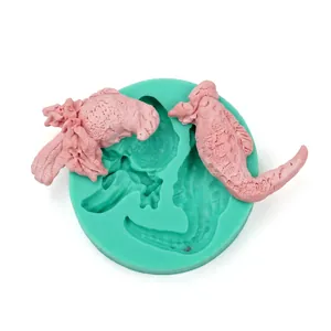 Macro detail of seahorse silicone fondant mold with pink seahorse-shaped resin crafts