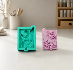 Macro detail of food-grade silicone mold for DIY fondant featuring 3D fairy relief