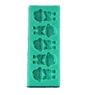 Detailed macro view of the light green silicone fondant mold featuring cartoon characters