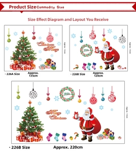Detailed size chart for Christmas deer wall decals showing dimensions for different layouts