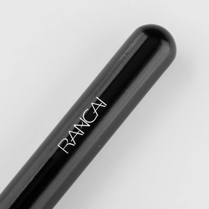 Detailed macro view of the glossy black handle with white RANCAI branding logo