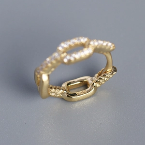 Gold plated S925 sterling silver chain link hoop earrings with crystal pavé setting