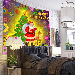 Christmas wall tapestry with Santa, reindeer and tree for festive bedroom decoration