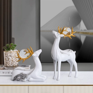 Nordischer Luxus Hirsch Figuren Mit Kristallkugel Harz Marmor Textur Gold Tierstatuen Home Wohnzimmer Büro Dekor