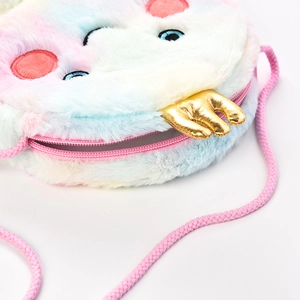 Cute rainbow plush octopus crossbody bag for women with soft faux fur and crown detail