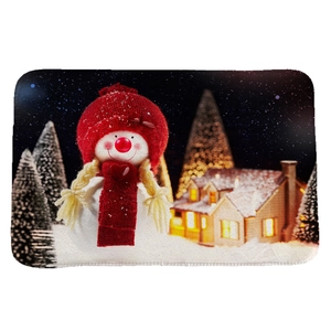 Tapis de bain absorbant en flanelle de Noël avec bonhomme de neige et décor festif