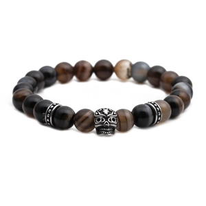 8mm natural stone beaded bracelet with vintage silver skull charm and floral spacers