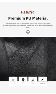 Primo piano della texture in finta pelle nera impermeabile con dettagli morbidi a grana litchi