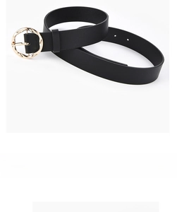 Classic black matte leather belt with a decorative golden twisted rope metal buckle