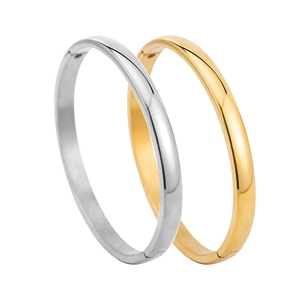 Minimalist 6mm 18K gold plated and silver stainless steel polished bangle set