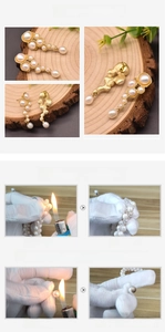 Detailed view of natural freshwater pearl earrings with gold-tone handmade metal base