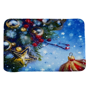 Detailed Christmas floor mat featuring ice blue background with berry and star patterns