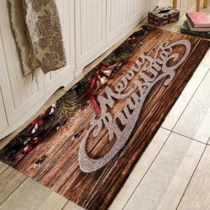 Christmas flannel mat with vintage wood pattern and Merry Christmas text for home decor
