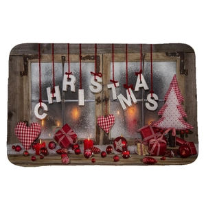 Christmas flannel absorbent floor mat featuring vintage festive patterns and red plaid hearts