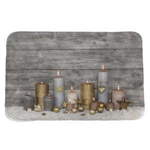 Christmas flannel absorbent door mat with golden candles on vintage wood grain