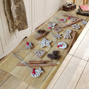 Festive Christmas flannel floor mat with reindeer and snowflake patterns for home decor