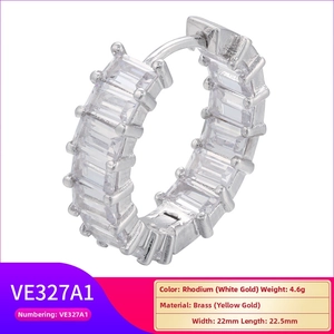 Detail view showing 22mm rhodium-plated brass hoop earring with cubic zirconia settings
